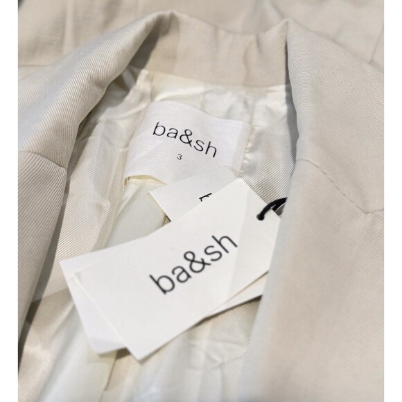 NWT ba&sh Blazer Beige Abby Jacket Belted Peak Lapel Long Sleeve 3 US Large - Picture 4 of 11